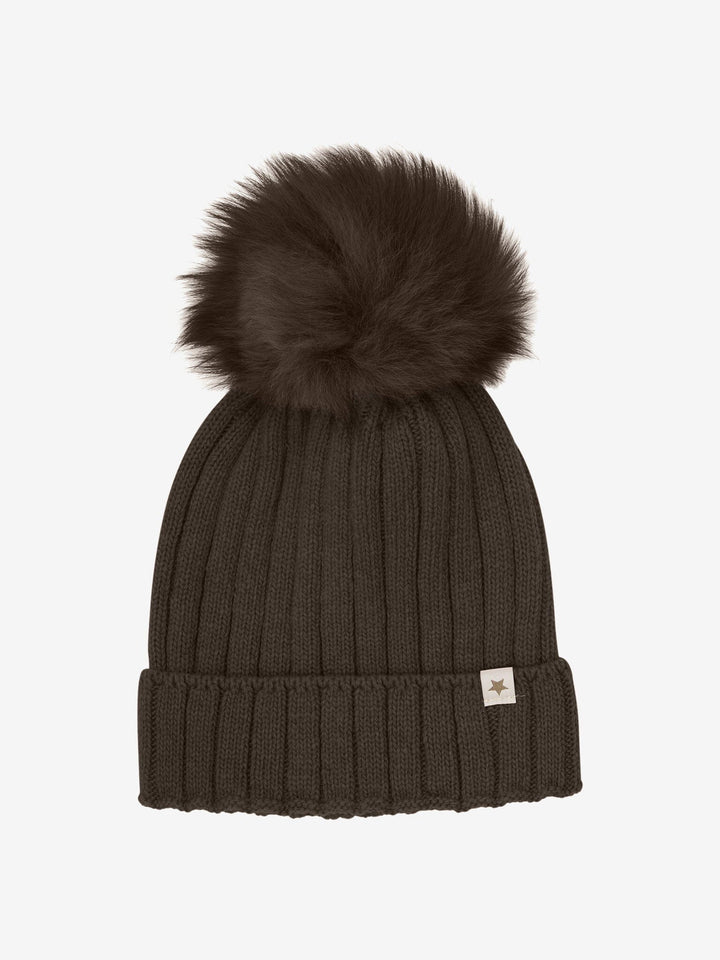 Huttelihut - Hat Knit Alpaca Pompom 460397 - 2503 Dark Brown Melange Huer 