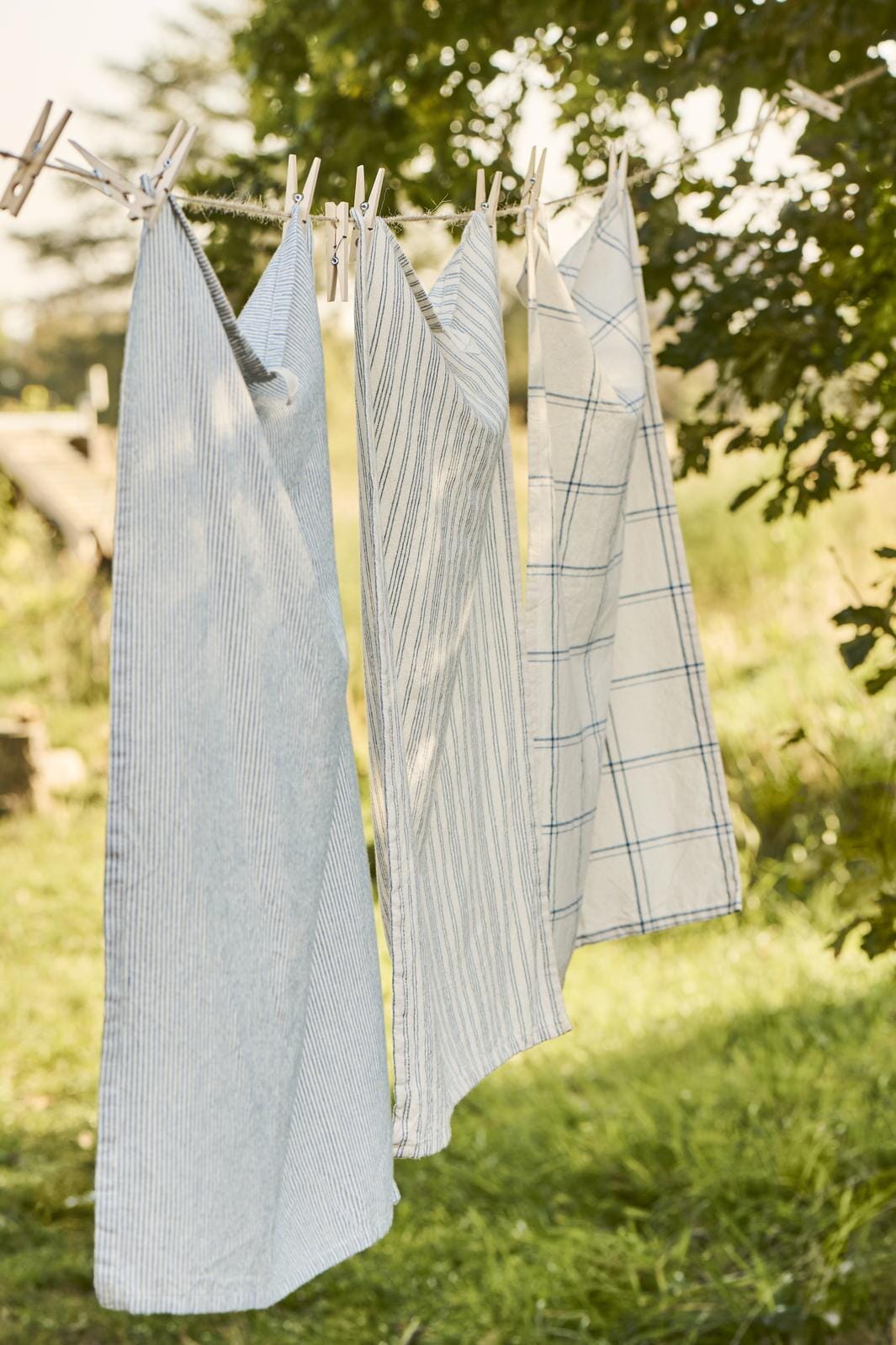 Ib Laursen - Viskestykke Ebbe natur m/mørkeblåt ternet mønster - Bomuld - 66173-39