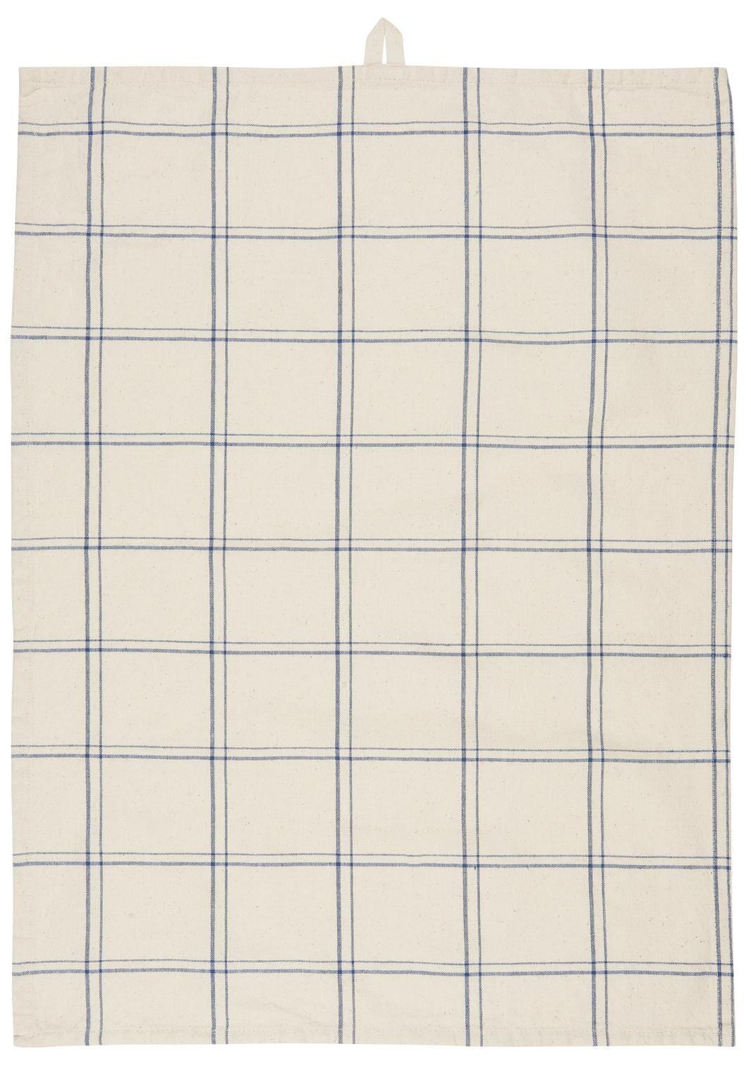 Ib Laursen - Viskestykke Ebbe natur m/mørkeblåt ternet mønster - Bomuld - 66173-39