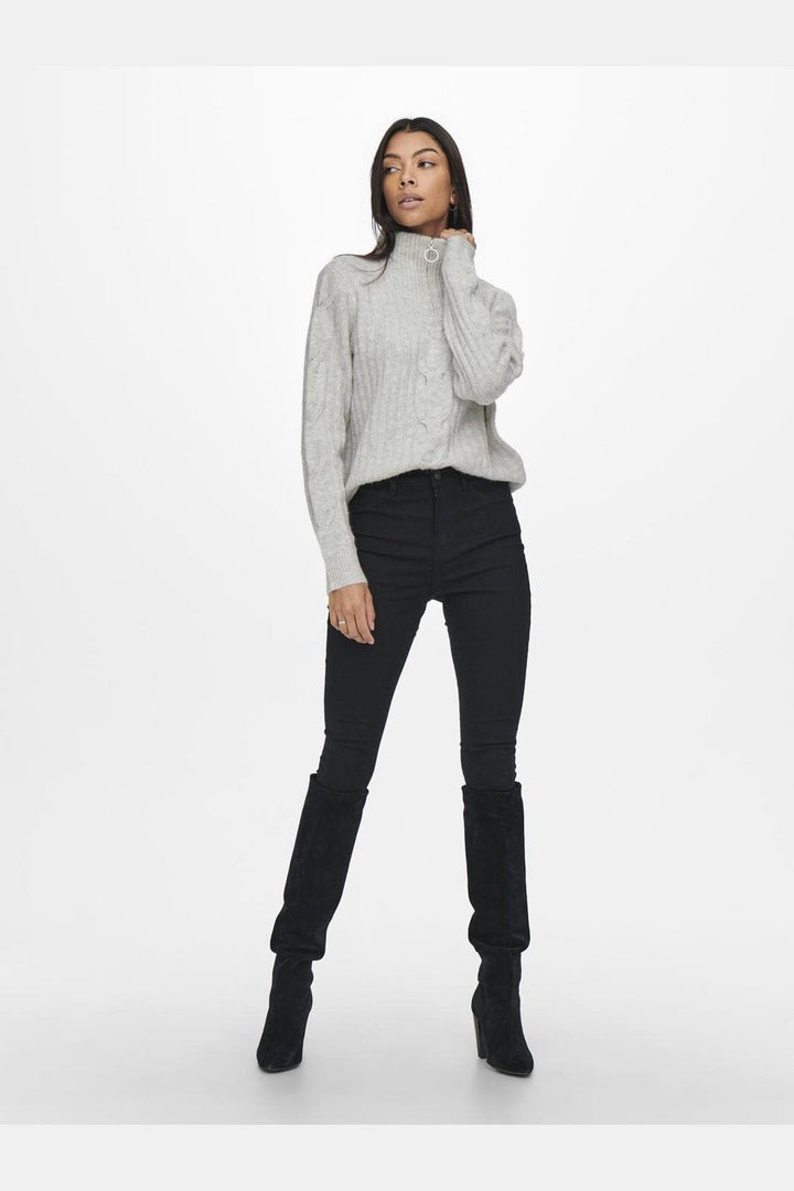 JDY - Jdyandrea L/S Zip Cable Pullove Knt - 3764168 Super Light Grey Melange