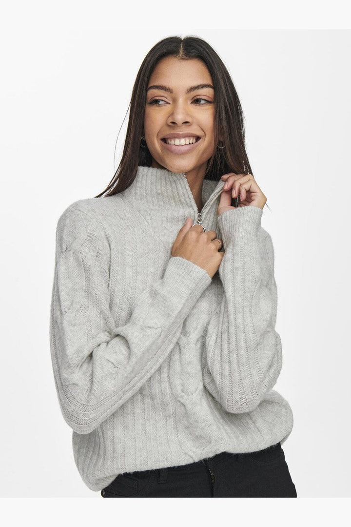 JDY - Jdyandrea L/S Zip Cable Pullove Knt - 3764168 Super Light Grey Melange