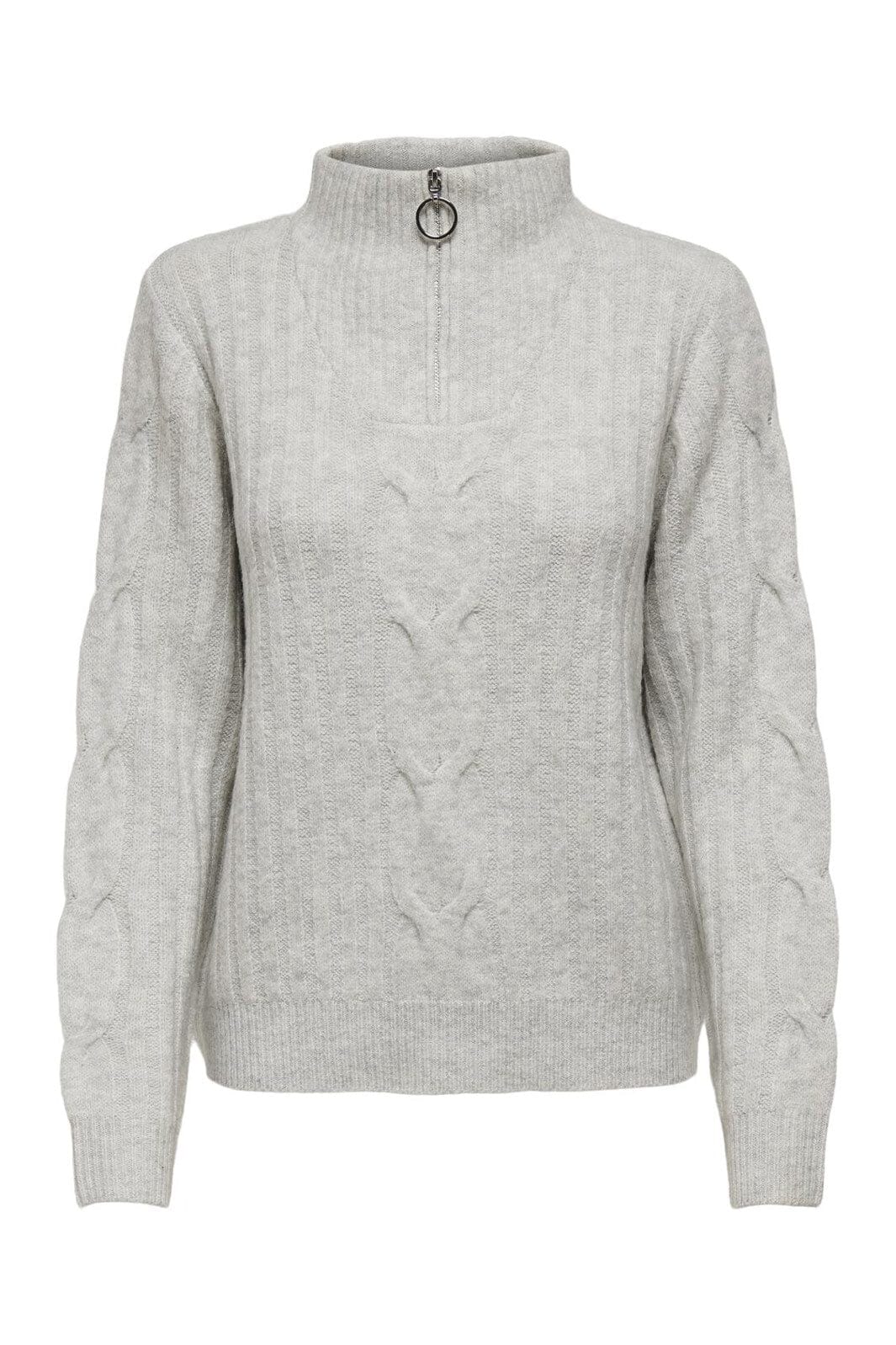 JDY - Jdyandrea L/S Zip Cable Pullove Knt - 3764168 Super Light Grey Melange