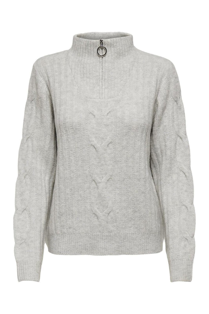 JDY - Jdyandrea L/S Zip Cable Pullove Knt - 3764168 Super Light Grey Melange