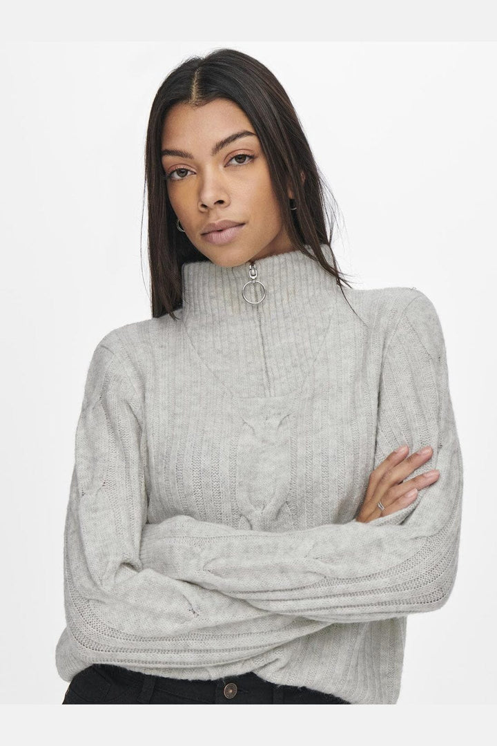 JDY - Jdyandrea L/S Zip Cable Pullove Knt - 3764168 Super Light Grey Melange
