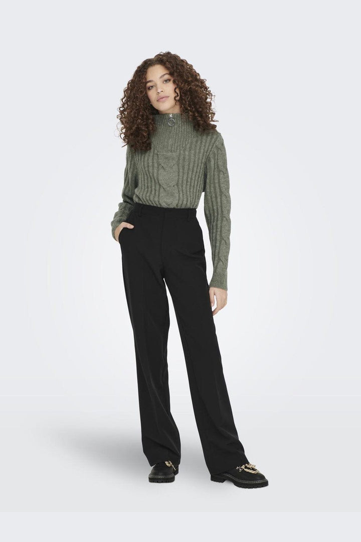 JDY - Jdyandrea L/S Zip Cable Pullove Knt - 4086987 Kalamata Melange