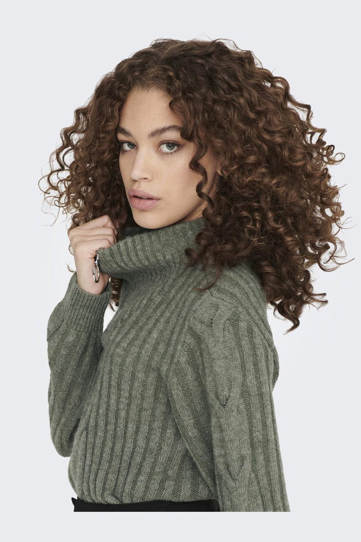 JDY - Jdyandrea L/S Zip Cable Pullove Knt - 4086987 Kalamata Melange
