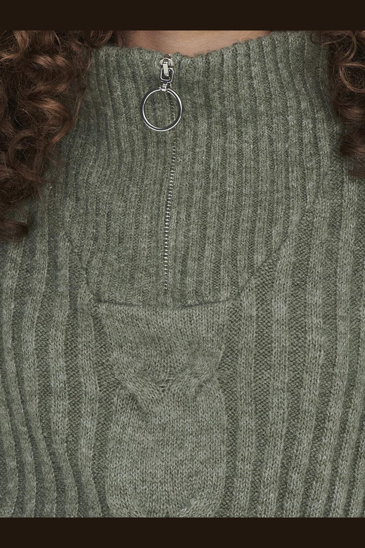 JDY - Jdyandrea L/S Zip Cable Pullove Knt - 4086987 Kalamata Melange