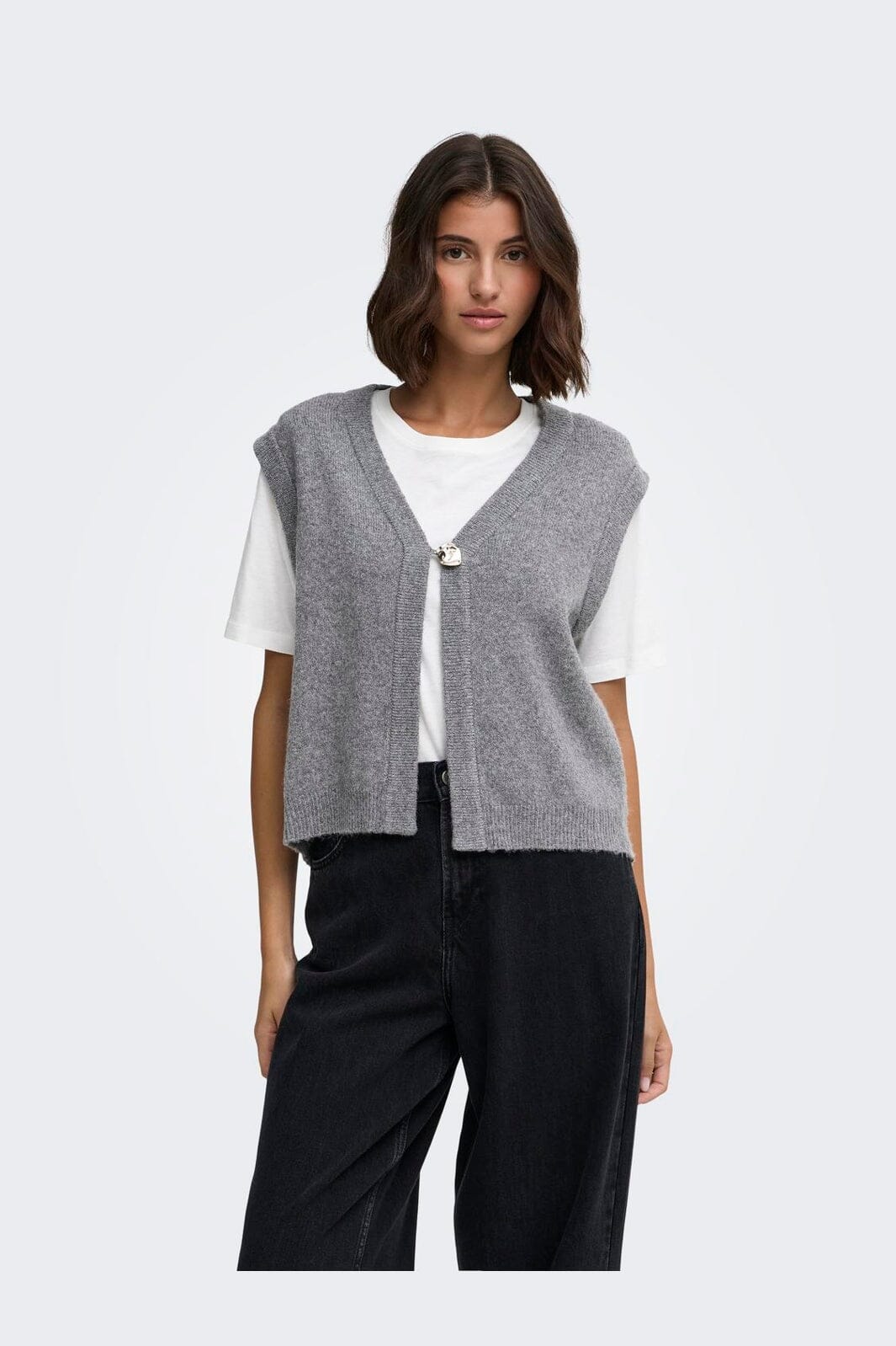 JDY - Jdybrilliant Life S/L Onebutton Vest Knt - 5038360 Medium Grey Melange