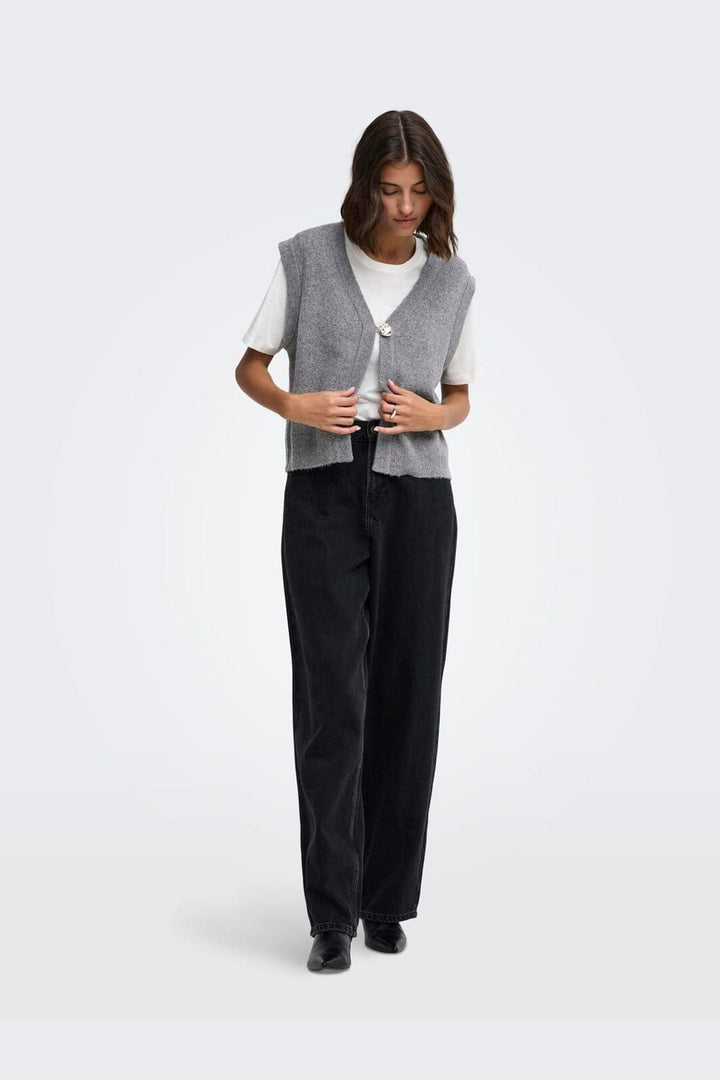 JDY - Jdybrilliant Life S/L Onebutton Vest Knt - 5038360 Medium Grey Melange