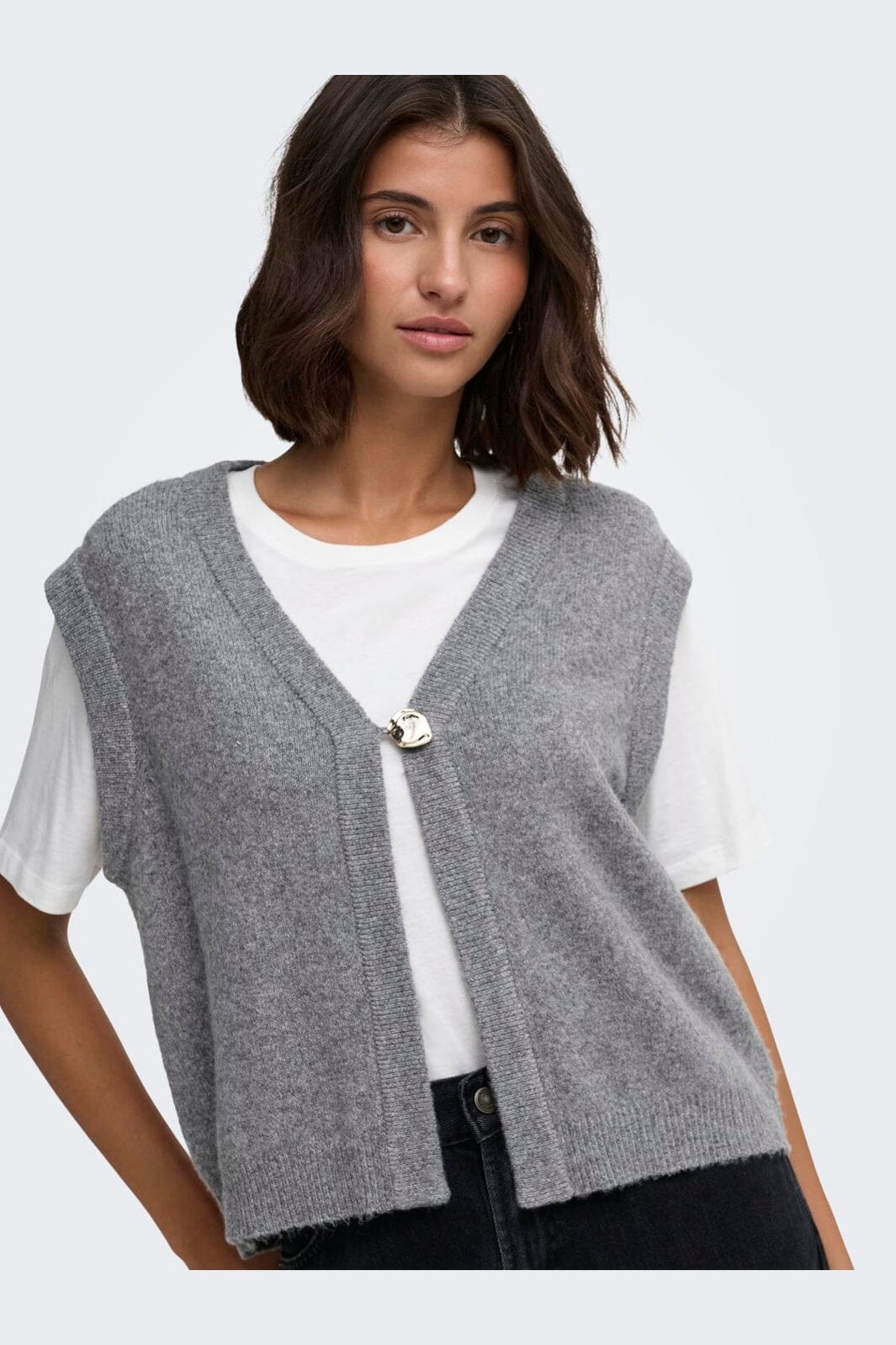 JDY - Jdybrilliant Life S/L Onebutton Vest Knt - 5038360 Medium Grey Melange