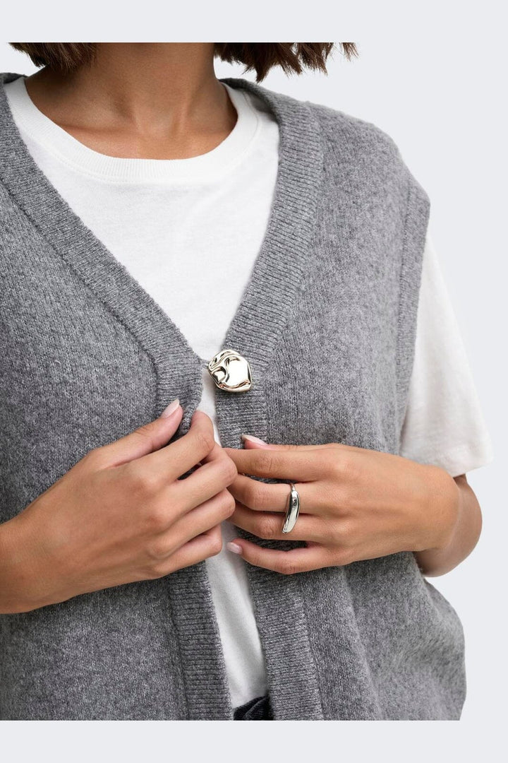 JDY - Jdybrilliant Life S/L Onebutton Vest Knt - 5038360 Medium Grey Melange