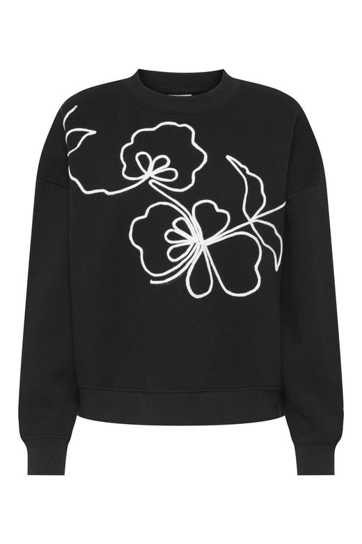JDY - Jdycanoa L/S Emb Sweat - 4841422 Black Emb White Flower