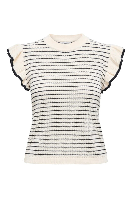 JDY - Jdycarice S/L Frill Pullover Knt - 4878909 Cloud Dancer W. Black Structure