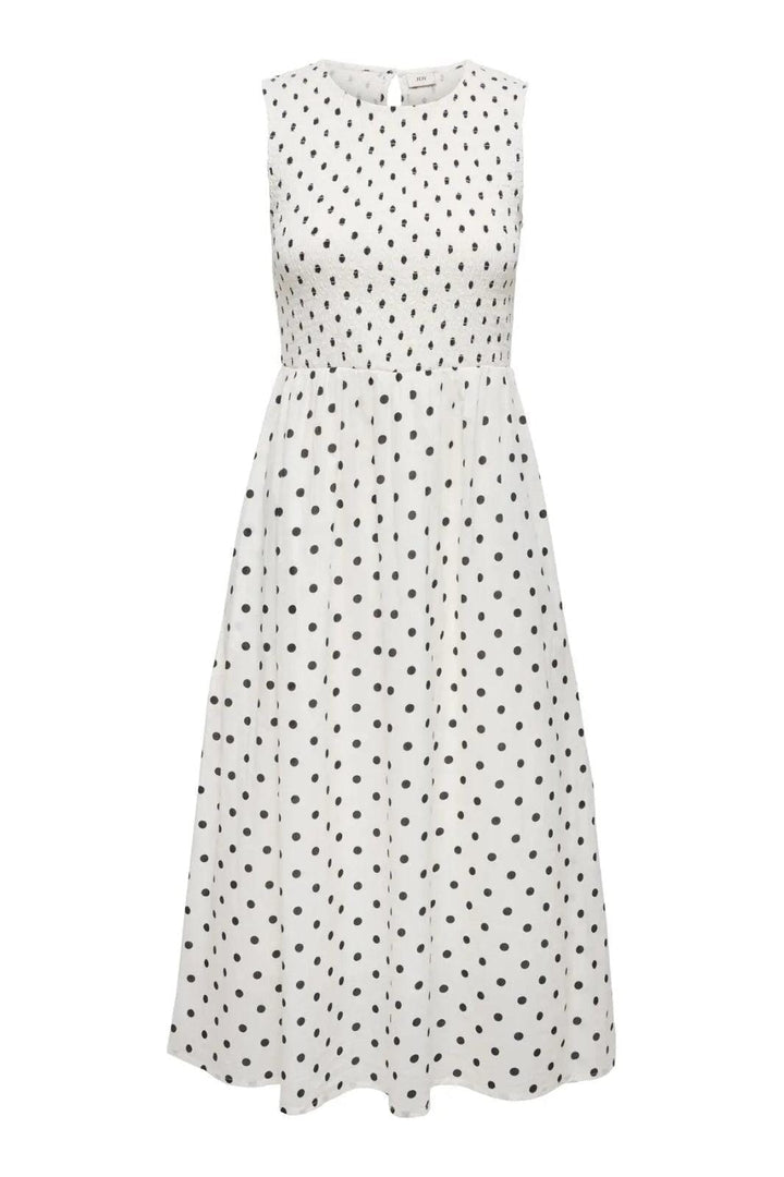 JDY - Jdydiego S/L Smock Midi Dress - 5040556 Cloud Dancer Black Dot Kjoler 