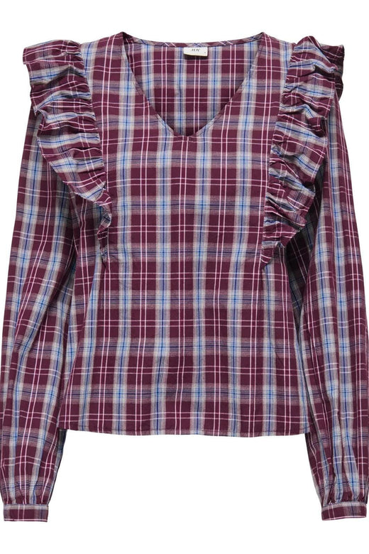 JDY - Jdydolly L/S Check Top - 4933633 Fig Black & Total Eclipse Bluser 