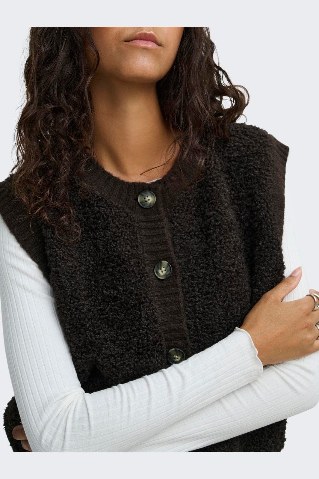 JDY - Jdyeira Life S/L On Button Vest Knt - 5105887 Chocolate Torte