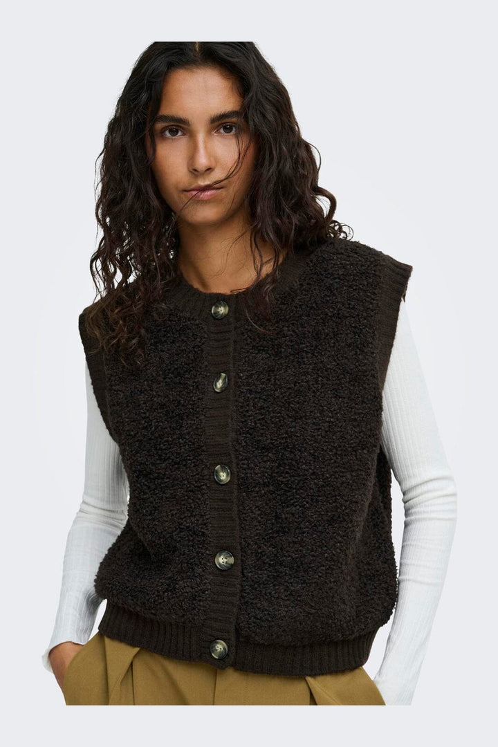 JDY - Jdyeira Life S/L On Button Vest Knt - 5105887 Chocolate Torte