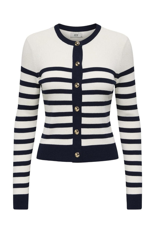 JDY - Jdygaby L/S O-Neck Cardigan Knt - 4926905 Cloud Dancer W. Black Iris