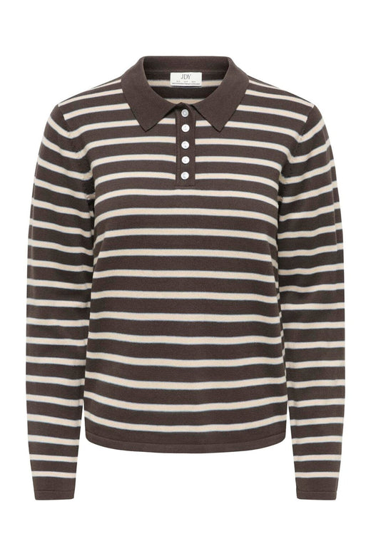 JDY - Jdyina L/S Polo Pullover Knt - 5094718 Mulch Sandshell / Windward Blue
