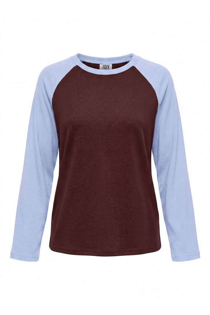 JDY - Jdyjeanett L/S Raglan Contrast Top - 5218441 Coffee Bean Kentucky Blue Contrast