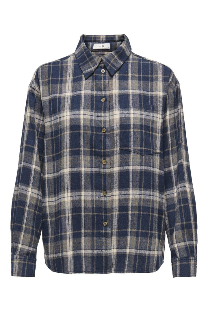 JDY - Jdymaddie L/S Loose Check Shirt - 4952890 Sky Captain Caribou & Pale Taupe