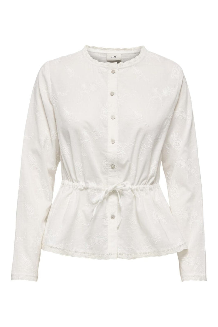 JDY - Jdymellie L/S Emb. String Shirt - 4974556 Cloud Dancer Embroidery