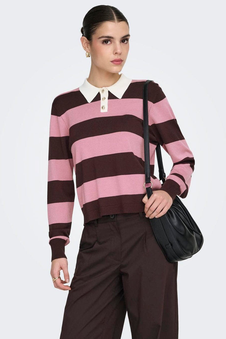 JDY - Jdynaima L/S Polo Pullover Knt - 5077092 Chicory Coffee W. Lilas