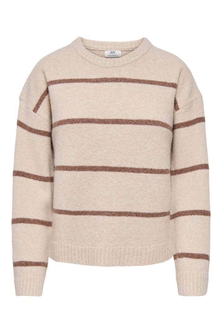 JDY - Jdyneel L/S O-Neck Stripe Pullover Knt - 5121137 Oatmeal Bison Wide Stripes