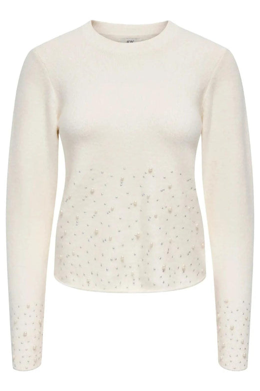 JDY - Jdypearl L/S O-Neck Pearl Pullover Knt - 4867973 White Melange W. White Pearls Strikbluser 