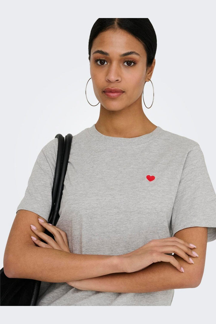 JDY - Jdypisa S/S Print Top - 4598825 Light Grey Melange Bittersweet Heart