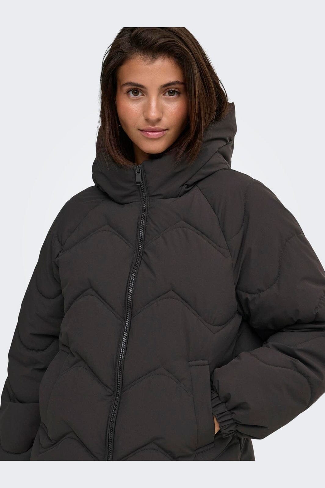 JDY - Jdypower Short Hood Puffer Hab - 5102619 Chocolate Torte