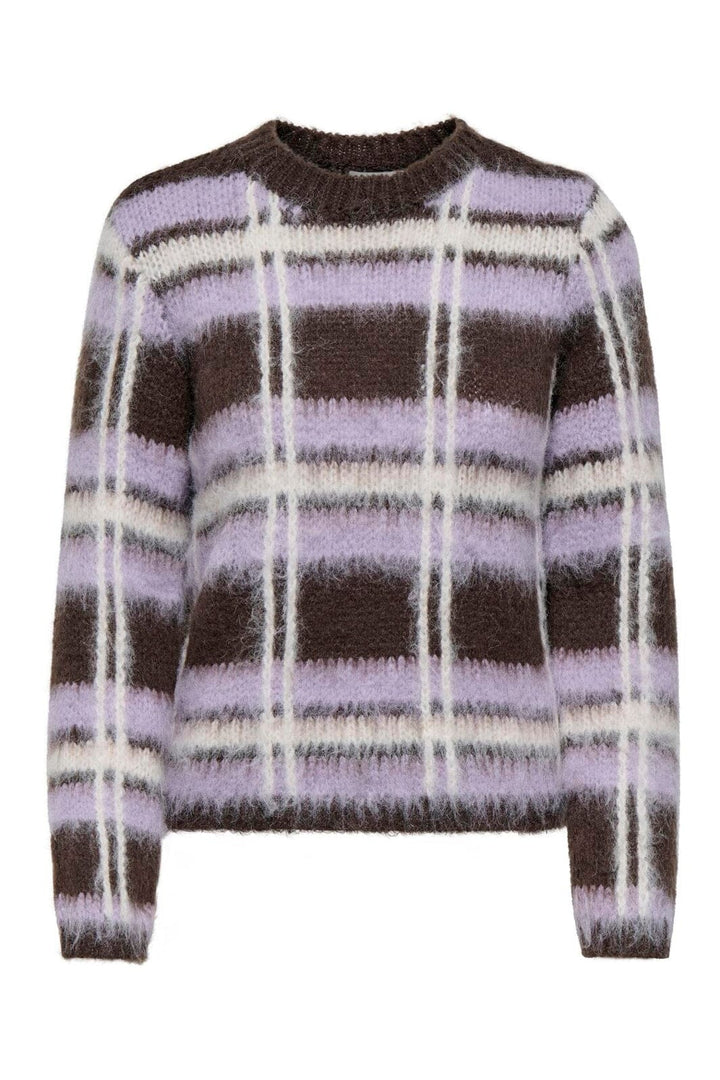 JDY - Jdysheridan L/S On Check Pullover Knt - 5111309 Chocolate Brown Lavender Frost & Whitecap Gray