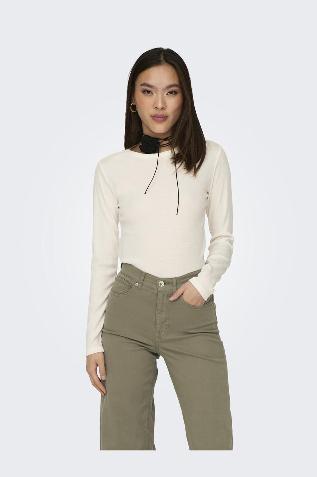 JDY - Jdysolar L/S O Neck Top Dia - 4381391 Cloud Dancer