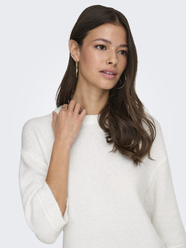 JDY - Jdysonja S/S O-Neck Pullover Knt - 4960456 Cloud Dancer Melange Strikbluser 