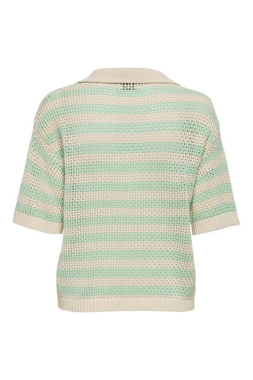 JDY - Jdytikka S/S Polo Pullover Knt - 4891513 Birch Birds Egg Green Stripes