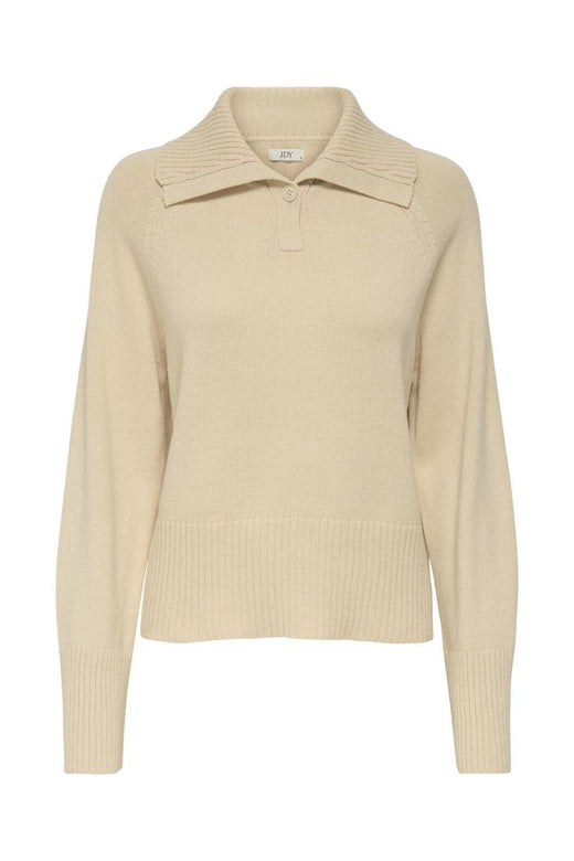 JDY - Jdytriss L/S Button Collar Pullover Knt - 4837931 Sandshell