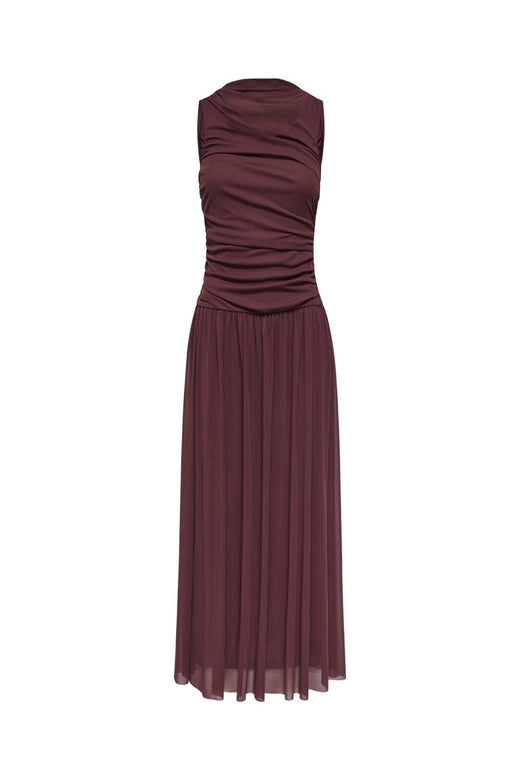 JDY - Jdyuso S/L Rouching Long Dress - 5110785 Rum Raisin