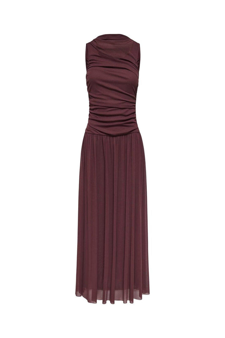 JDY - Jdyuso S/L Rouching Long Dress - 5110785 Rum Raisin