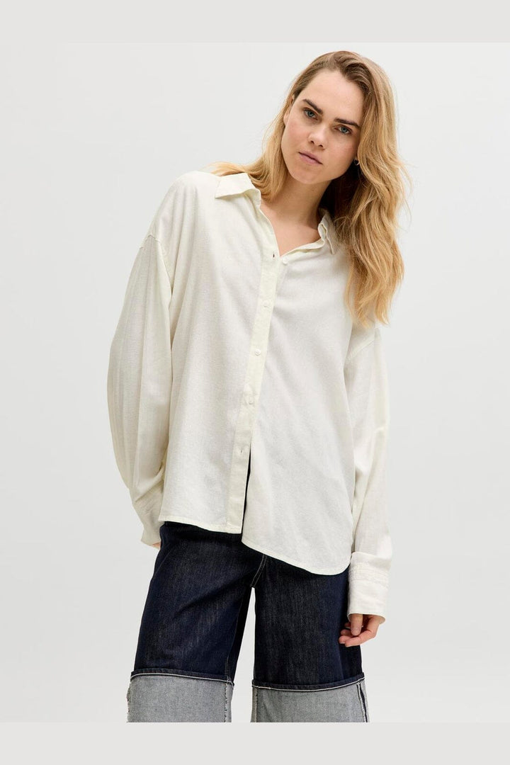 Jjxx - Jxalmira Linen Blend Ls Shirt Ln - 4906558 Blanc De Blanc