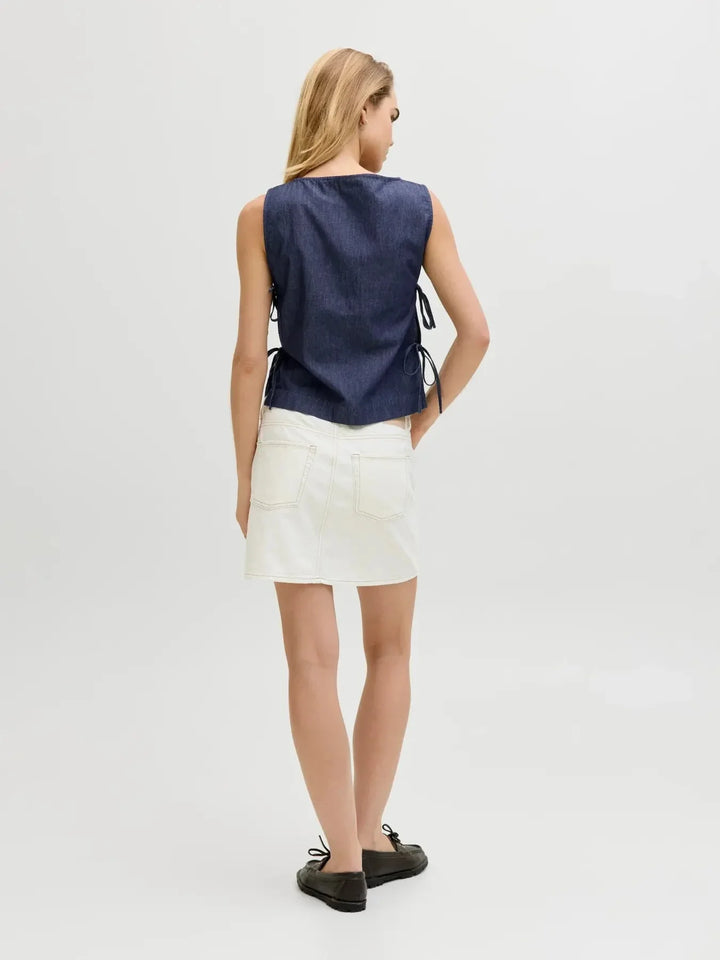 Jjxx - Jxdebby Chambrey Sl Top - 4954873 Dark Blue Denim Toppe 