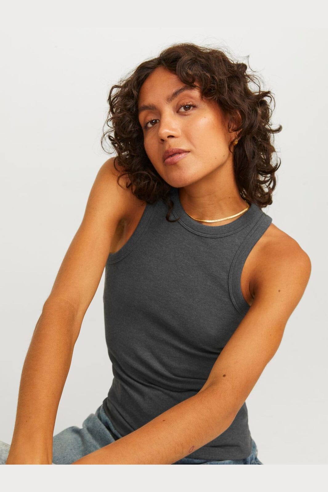 Jjxx - Jxforest Str Sl Rib Top - 4515882 Dark Grey Melange