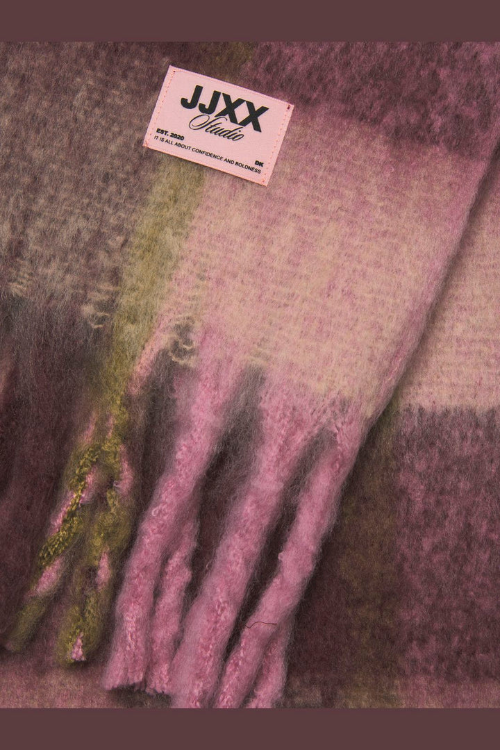 Jjxx - Jxleslie Scarf Acc Sn - 5035924 Pink Nectar W Winetasting And Green Moss