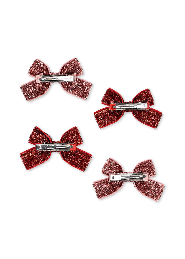 Konges Sløjd - 4 Pack Micki Bow Hair Clips Ks106357 - Red Glitter/ Rose Glitter