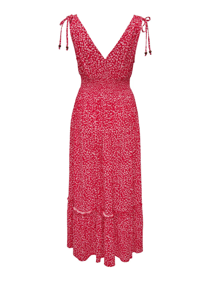 Only - Onlfernanda Life S/L Long Dress - 4366448 Salsa White Ditsy