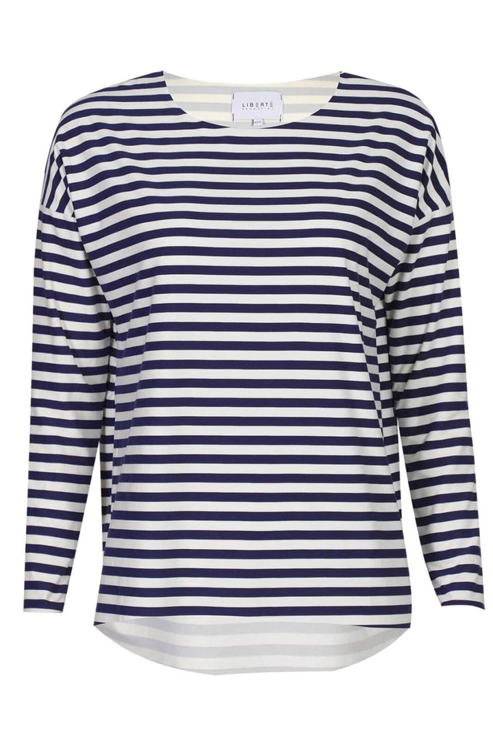Liberte - Alma-Ls-Top 9504 - Blue Creme Stripe Bluser 