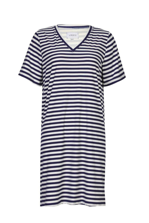 Liberte - Alma-Vneck-Tshirt-Dress 9594 - Blue Creme Stripe Kjoler 