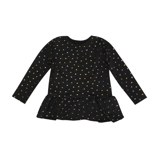 Liberte Ami - Alma-Ls-Frill-Tshirt (Kids) 9654 - Black Gold Heart T-shirts 