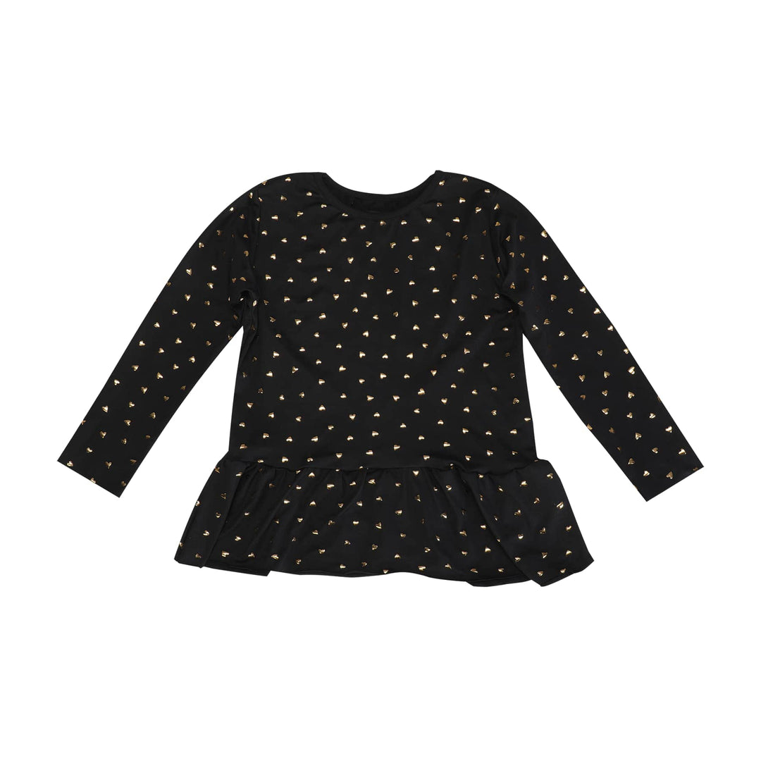 Liberte Ami - Alma-Ls-Frill-Tshirt (Kids) 9654 - Black Gold Heart T-shirts 