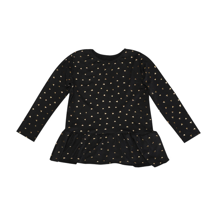 Liberte Ami - Alma-Ls-Frill-Tshirt (Kids) 9654 - Black Gold Heart T-shirts 