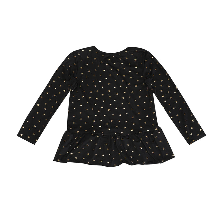 Liberte Ami - Alma-Ls-Frill-Tshirt (Kids) 9654 - Black Gold Heart T-shirts 